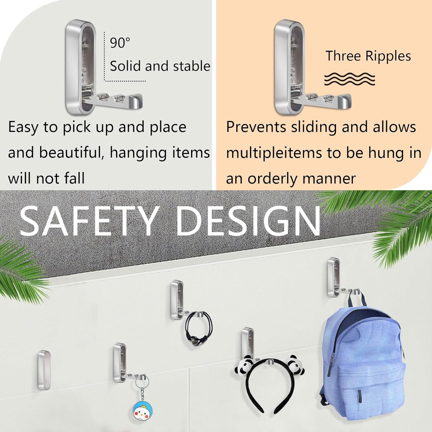 4PCS Foldable Wall Hooks, Heavy Duty Zinc Alloy Folding Wall Hooks, Folding Coat Hooks Wall Mount Bathroom Foldable Towel Hooks for Hanging Clothes, Bags, Hats, Bathrobes, Keys and Kitchen (Silver)