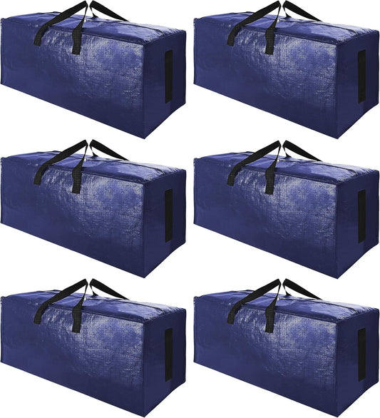 6 Pack Extra Large Moving Bags with Strong Zippers & Carrying Handles, Heavy Duty Storage Tote for Space Saving Moving Storage, Fold Flat, Alternative to Moving Box (Navy Blue)