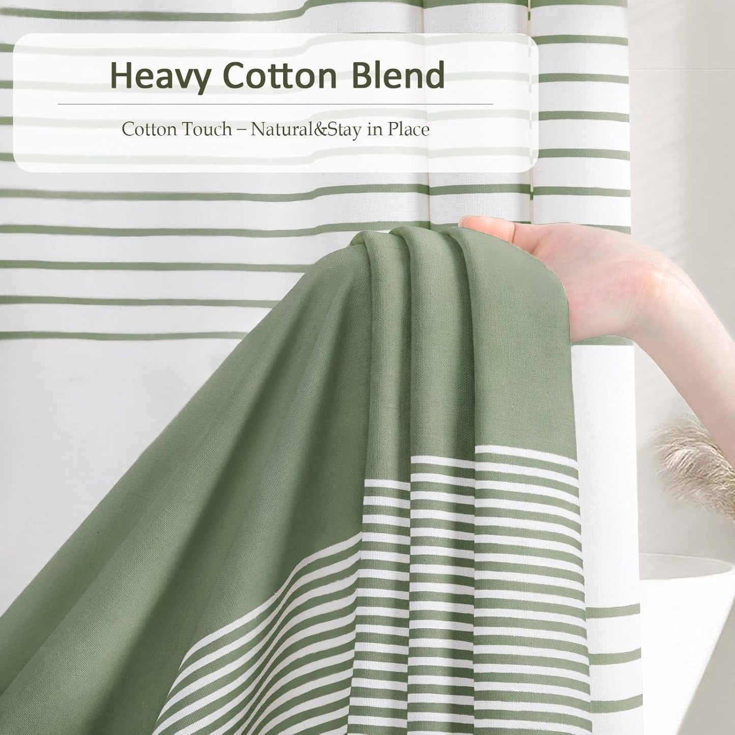 Sage Green Shower Curtain Cotton Boho Striped Shower Curtains for Bathroom with Tassel 72 X 72