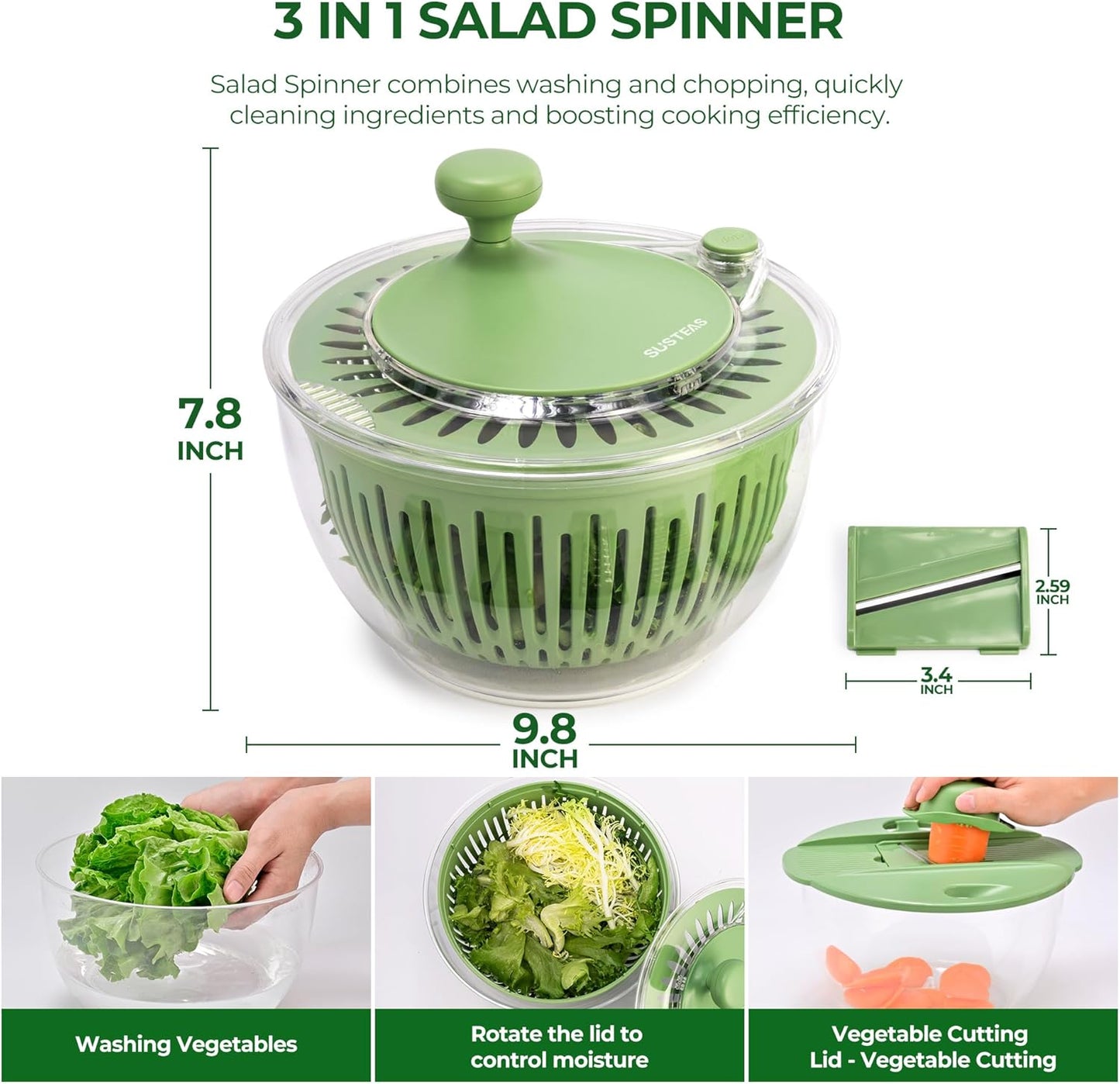 Salad Spinner Large, Vegetables Wash Bowl, Fruits & Herb Lettuce Dryer with 5 Blade Slicer Egg Yolk Strainer Shredder for Efficient Salad Preparation and Food Washing, 4.25Qt