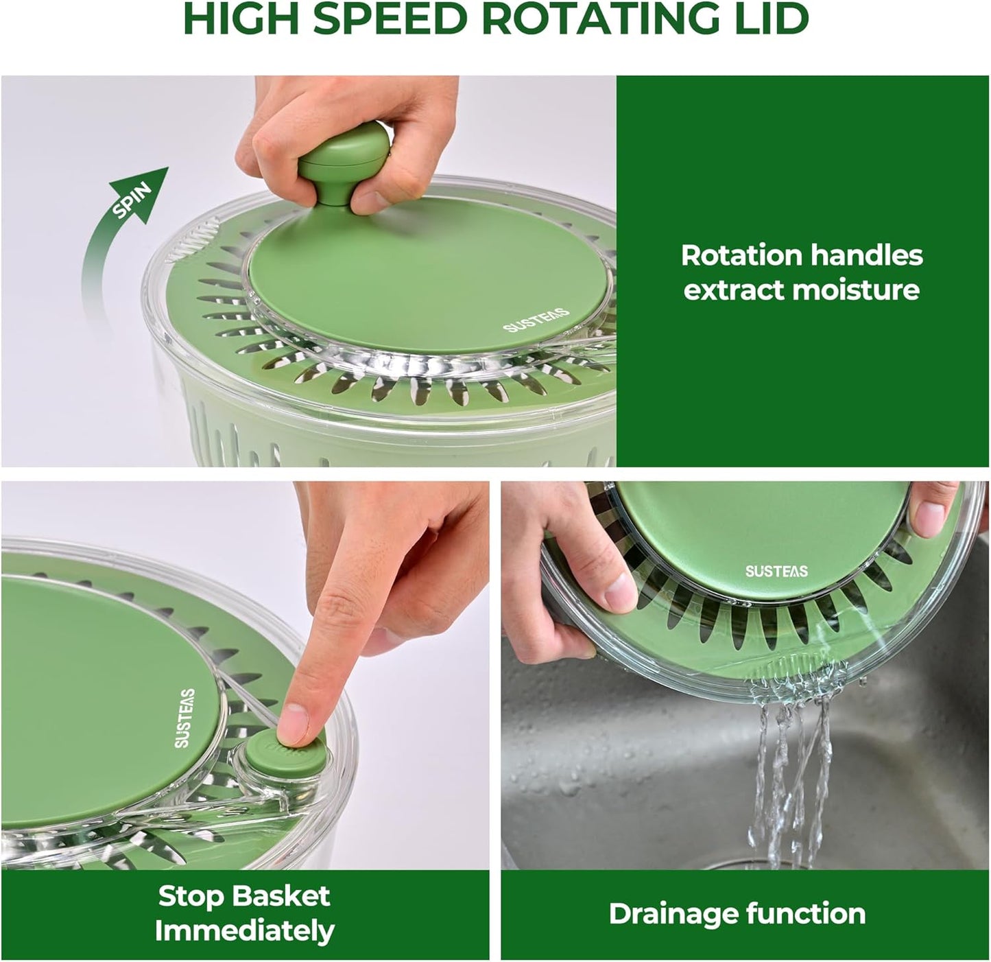 Salad Spinner Large, Vegetables Wash Bowl, Fruits & Herb Lettuce Dryer with 5 Blade Slicer Egg Yolk Strainer Shredder for Efficient Salad Preparation and Food Washing, 4.25Qt