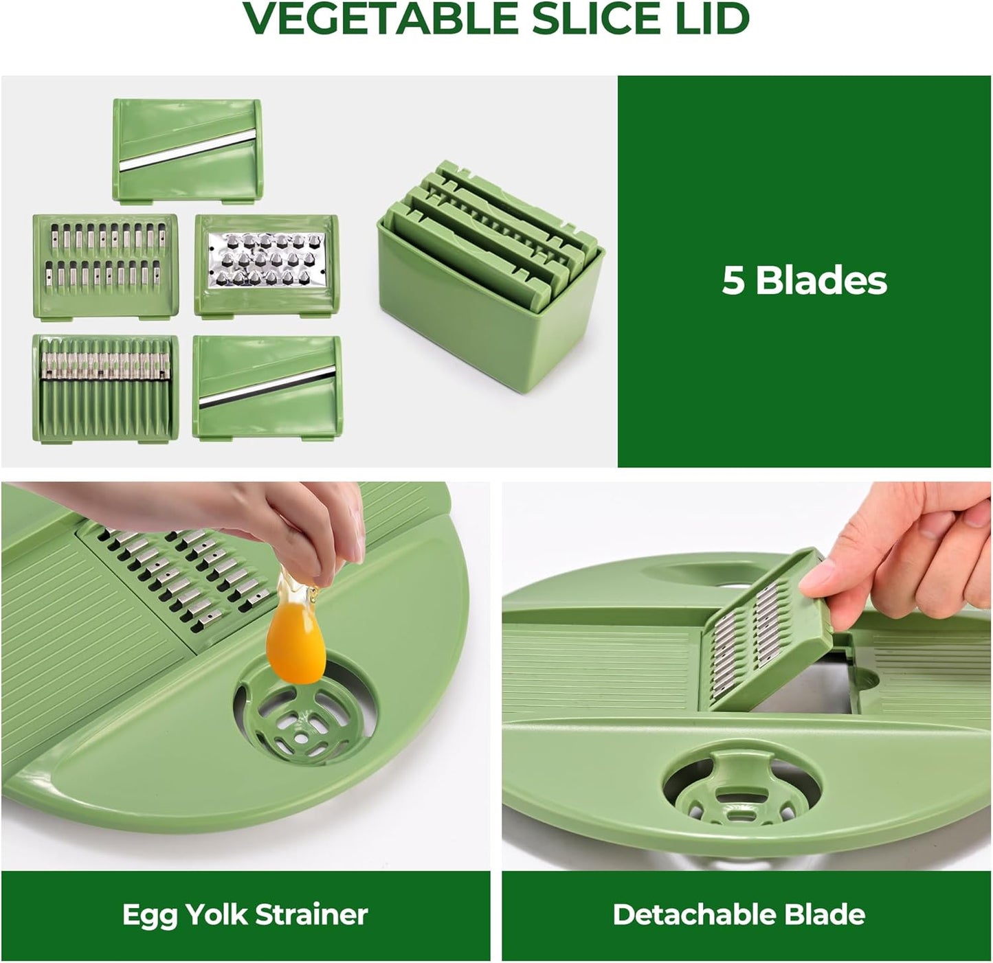 Salad Spinner Large, Vegetables Wash Bowl, Fruits & Herb Lettuce Dryer with 5 Blade Slicer Egg Yolk Strainer Shredder for Efficient Salad Preparation and Food Washing, 4.25Qt
