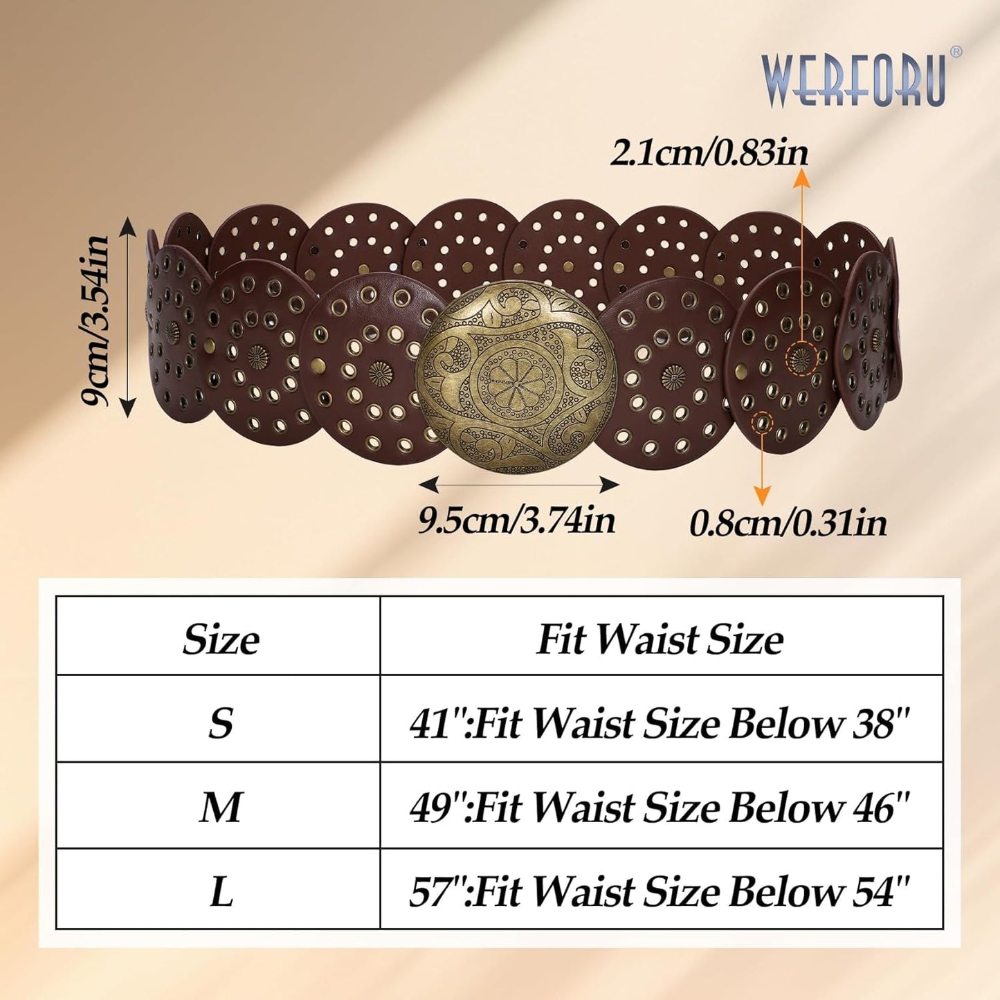 Women Vintage Leather Belt Western Disc Waist Belts Ladies Western Belt Boho Belt for Dress Jean-
