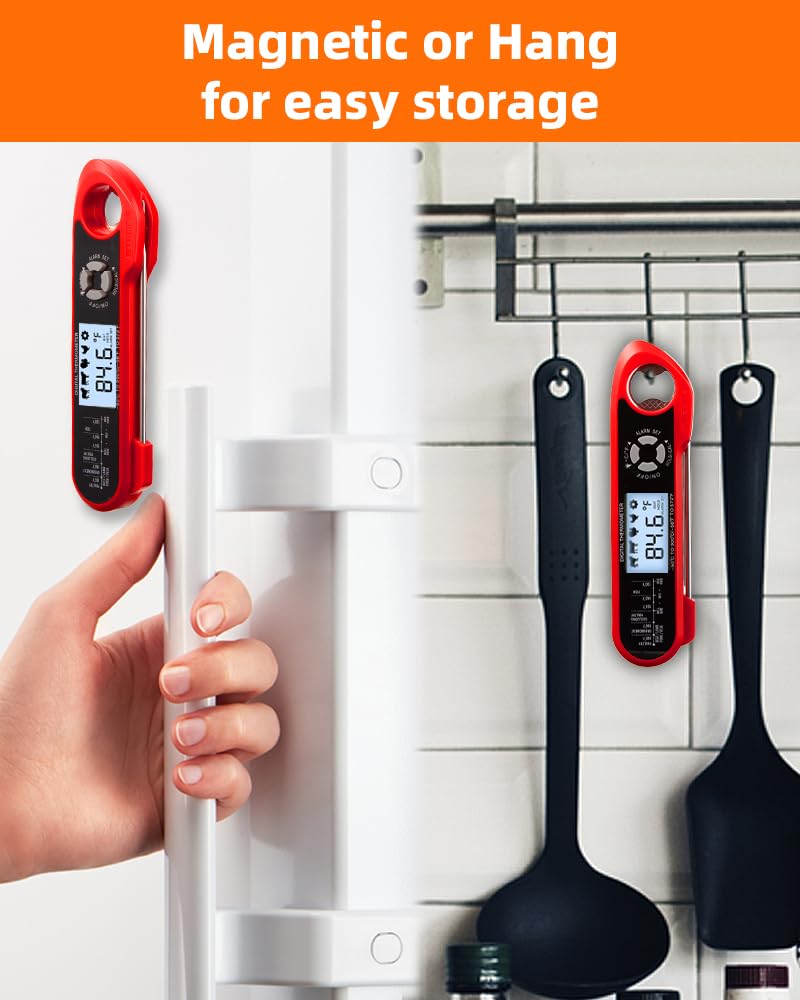 Meat Thermometer, Instant Read Digital Thermometer-Waterproof/Backlight, 43in Extended Probe and Folding Probe, Oven-Safe Design, Kitchen Food Thermometer for Deep Fry, Grilling, BBQ