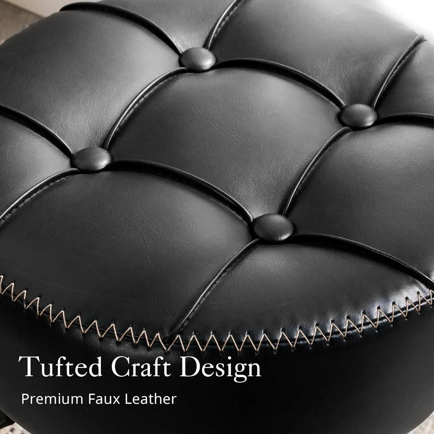 Adjustable Vanity Stool, 360°Swivel Vanity Chair for Makeup Room, Black Stool Chair for Vanity, Small Faux Leather Vanity Stools for Bathroom, Living Room
