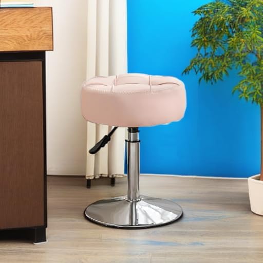 Adjustable Vanity Stool, 360°Swivel Vanity Chair for Makeup Room, Pink Stool Chair for Vanity, Small Faux Leather Vanity Stools for Bathroom, Living Room