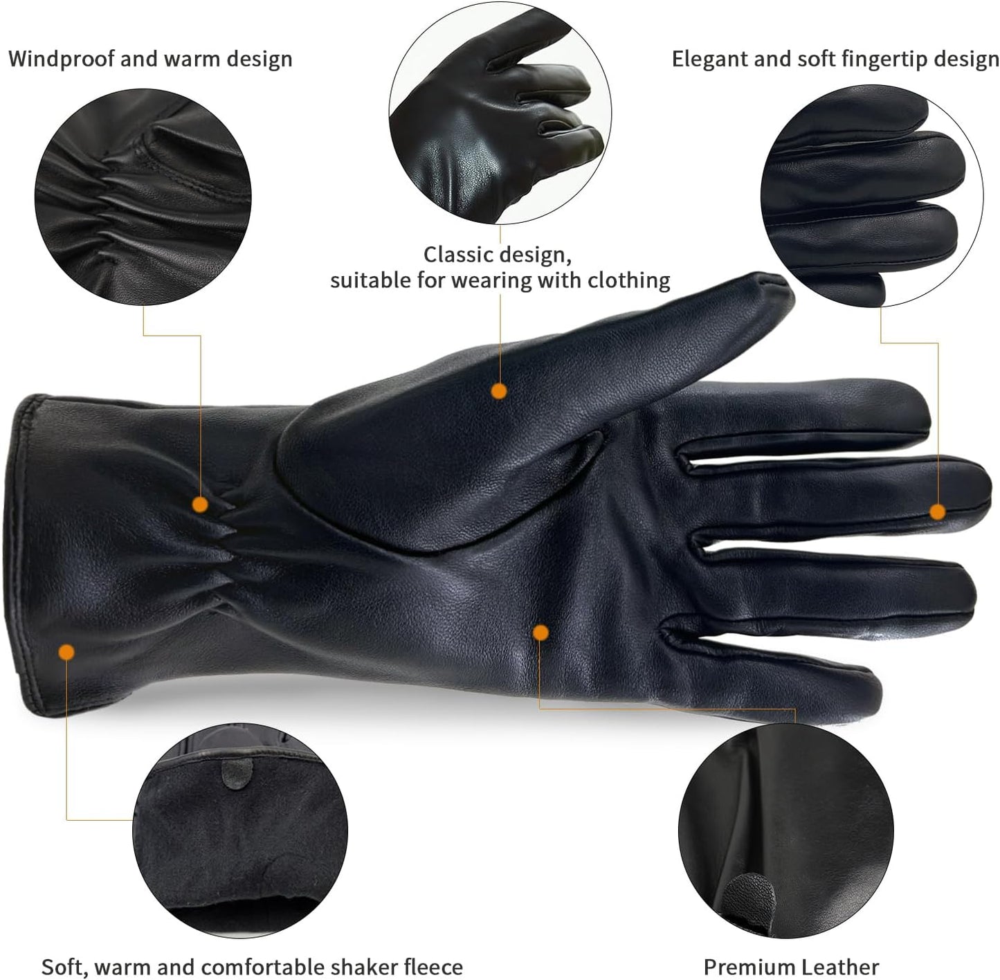 Luxury Italian Soft Leather Gloves for Women - Genuine SheepSkin Leather Women’s Cold Weather Gloves Cashmere Lined