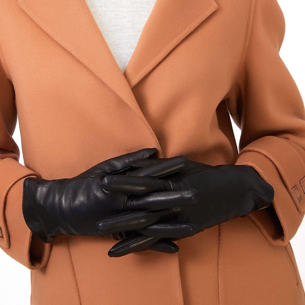 Luxury Italian Soft Leather Gloves for Women - Genuine SheepSkin Leather Women’s Cold Weather Gloves Cashmere Lined