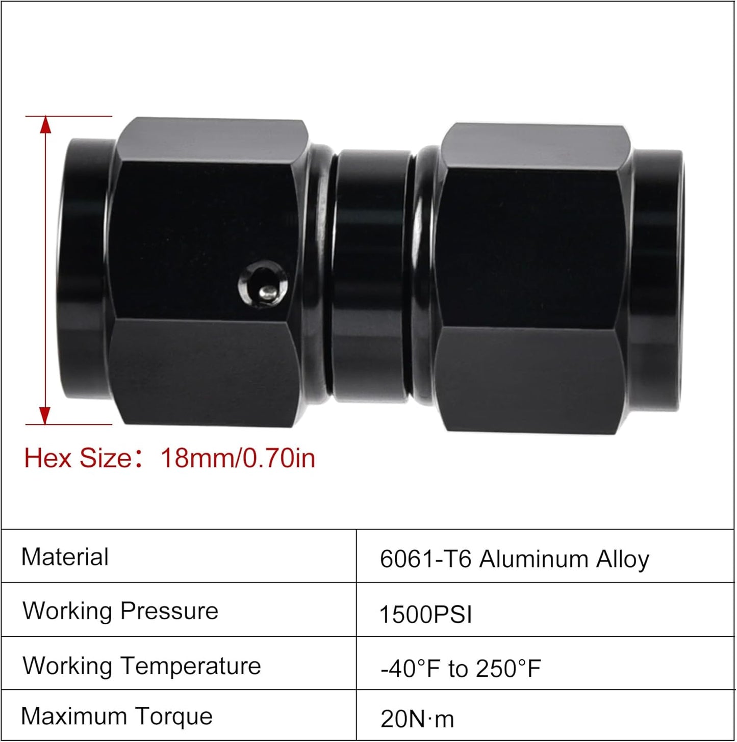 6AN Female to 6AN Female Straight Swivel Coupler Union Fitting Adapter Aluminum Black 2PCS