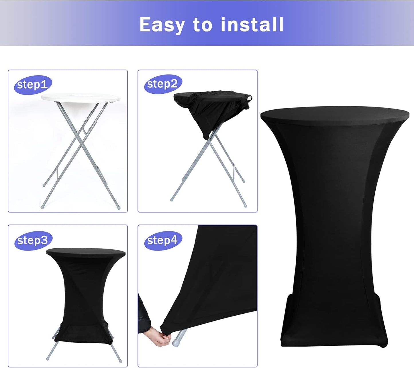 Cocktail Table Covers, 2 Pack - Fitted Stretch Spandex Square Corners Cocktail Tablecloths,High Top Table Cloths (Black, Fit for 30"-32" Diameter x 43" Height Tables)