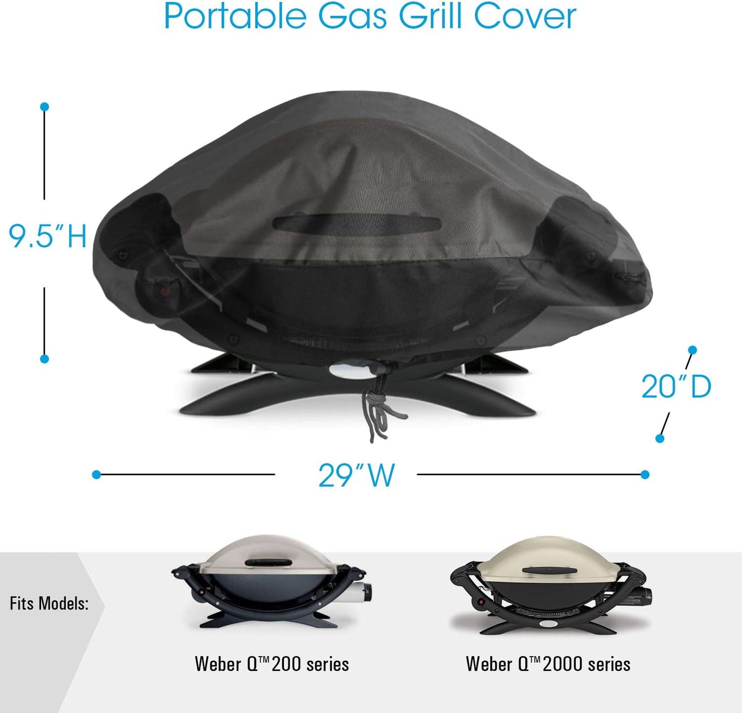 Waterproof Portable Grill Cover for Weber Q2000, Q200 Series and Baby Q Gas Grill, Compared to Weber 7111, All Weather Protection, Black