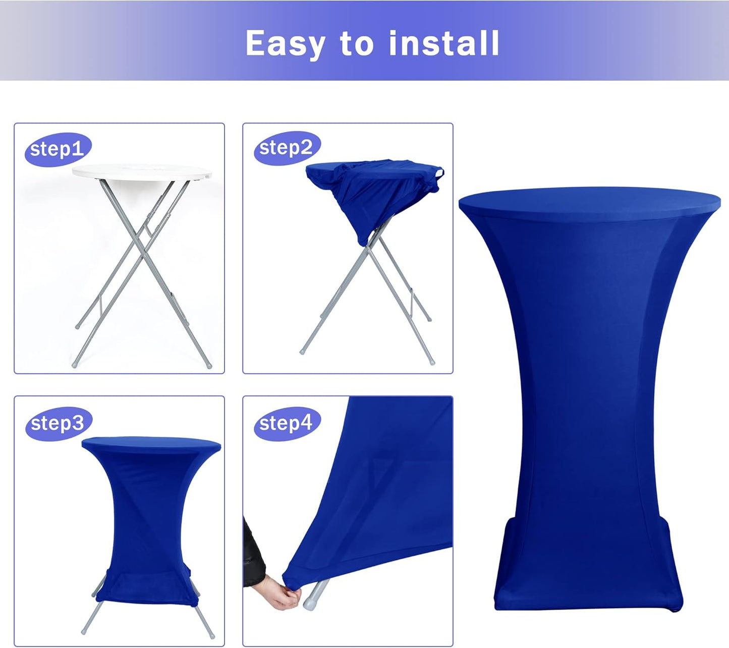Cocktail Table Covers, 2 Pack - Fitted Stretch Spandex Square Corners Cocktail Tablecloths (Royal Blue, Fit for 30"-32" Diameter x 43" Height Tables)