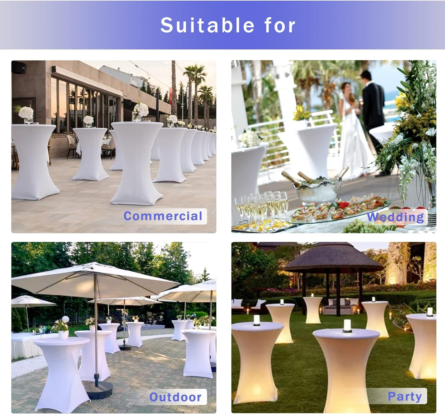 Cocktail Table Covers, 2 Pack - Fitted Stretch Spandex Square Corners Cocktail Tablecloths (Royal Blue, Fit for 30"-32" Diameter x 43" Height Tables)