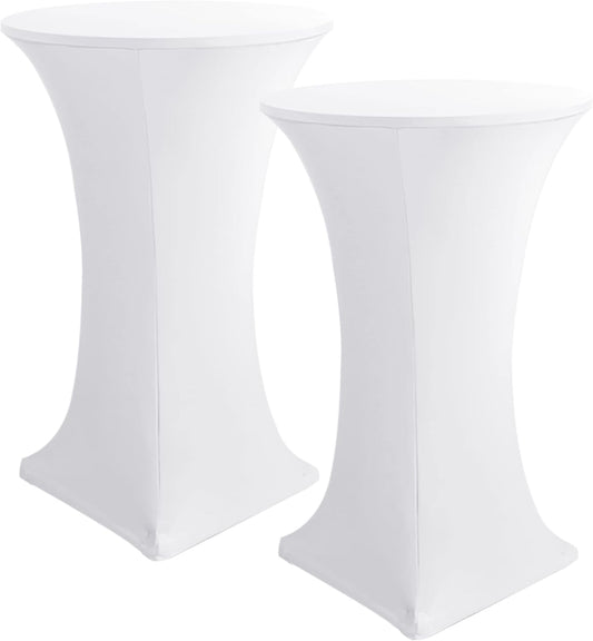 Cocktail Table Covers, 2 Pack - Fitted Stretch Spandex High Top Cocktail Tablecloths with Elastic Corners (White, Fit for 30"-32" Diameter x 43" Height Tables)