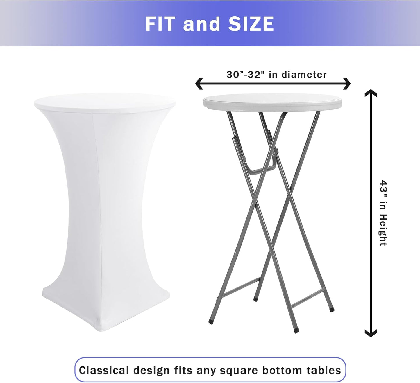 Cocktail Table Covers, 2 Pack - Fitted Stretch Spandex High Top Cocktail Tablecloths with Elastic Corners (White, Fit for 30"-32" Diameter x 43" Height Tables)