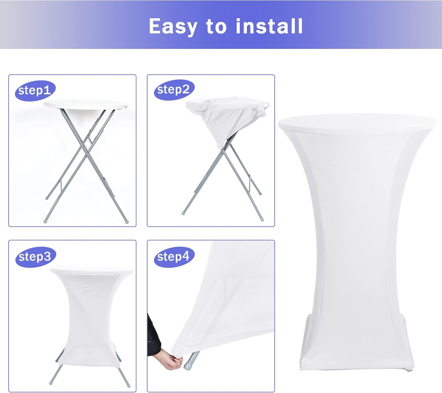 Cocktail Table Covers, 2 Pack - Fitted Stretch Spandex High Top Cocktail Tablecloths with Elastic Corners (White, Fit for 30"-32" Diameter x 43" Height Tables)