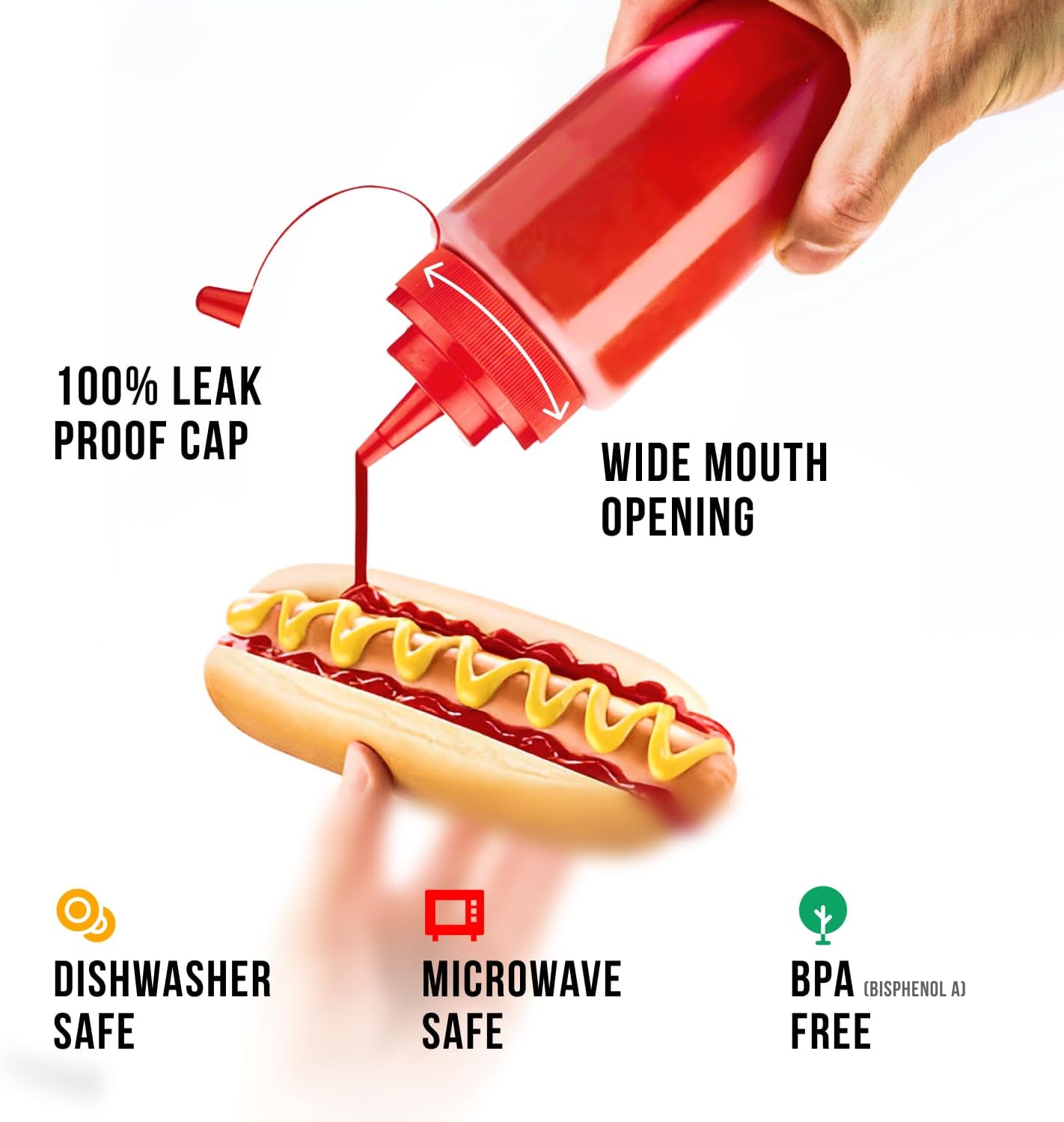 24 oz Large Condiment Squeeze Bottles for Sauces - Leak Proof - 4 Pack (XL)