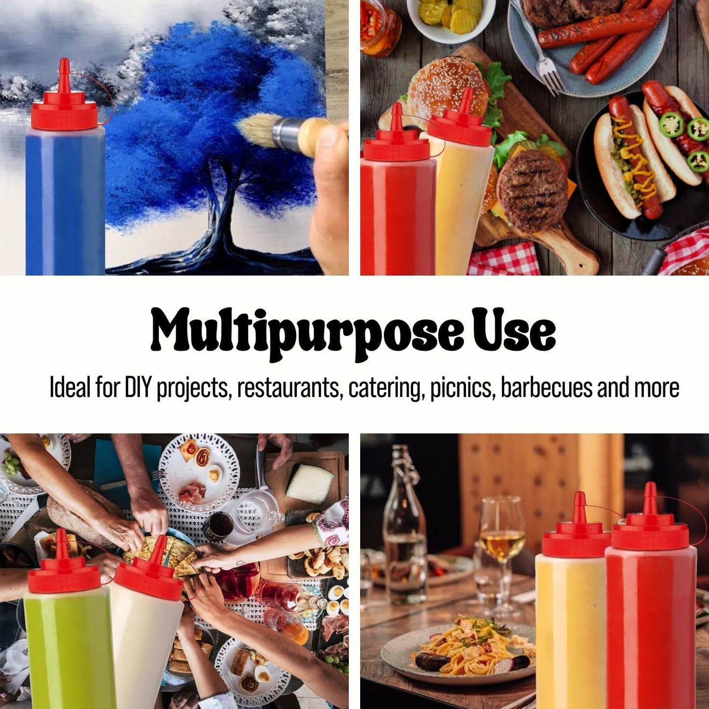 24 oz Large Condiment Squeeze Bottles for Sauces - Leak Proof - 4 Pack (XL)