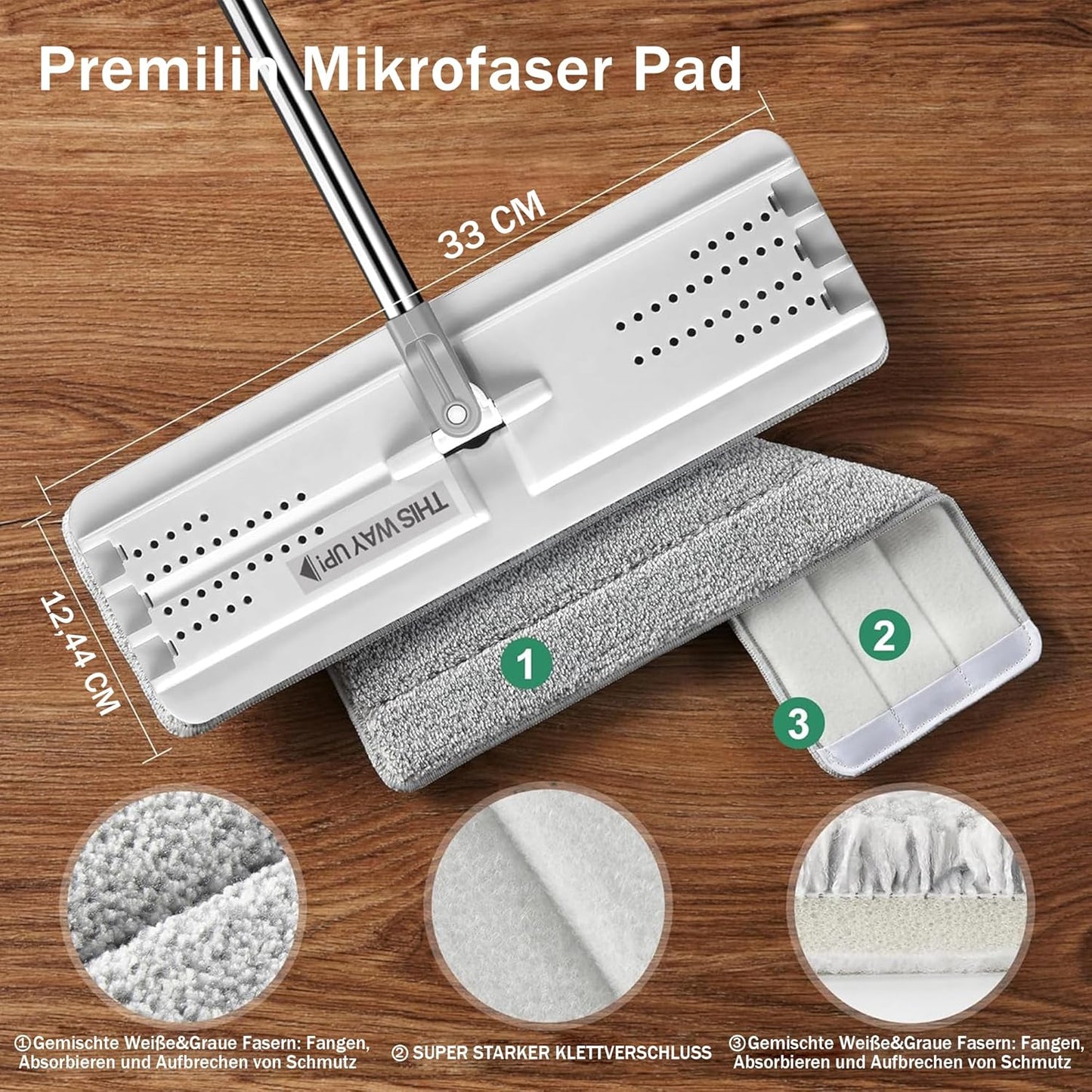 Flat Mops, Microfiber Mop for Floor Cleaning and Wall Cleaner, 50" Mop Handle with Flexible 13" Flat Head with a Microfiber Mop Pad - White