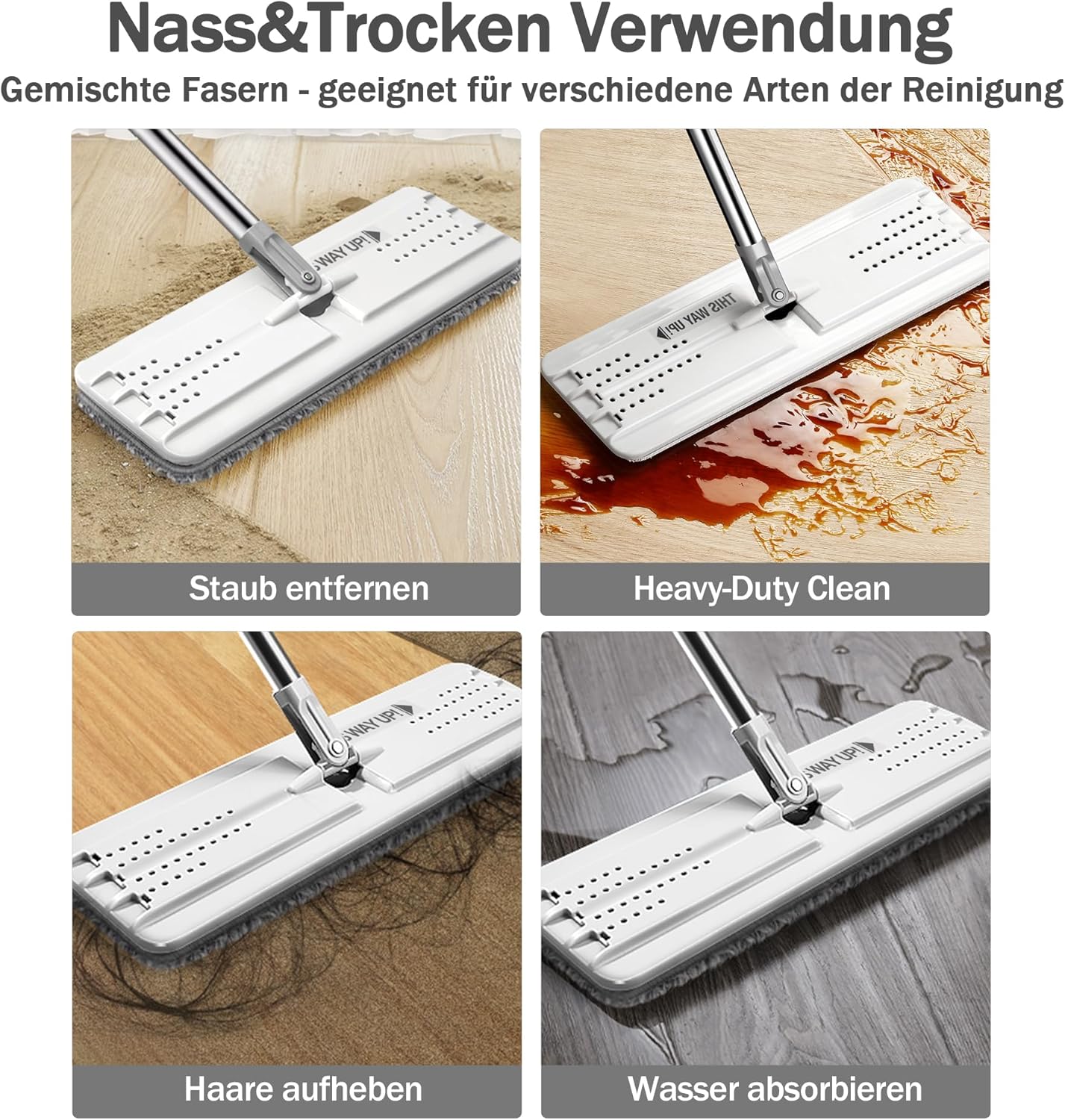 Flat Mops, Microfiber Mop for Floor Cleaning and Wall Cleaner, 50" Mop Handle with Flexible 13" Flat Head with a Microfiber Mop Pad - White