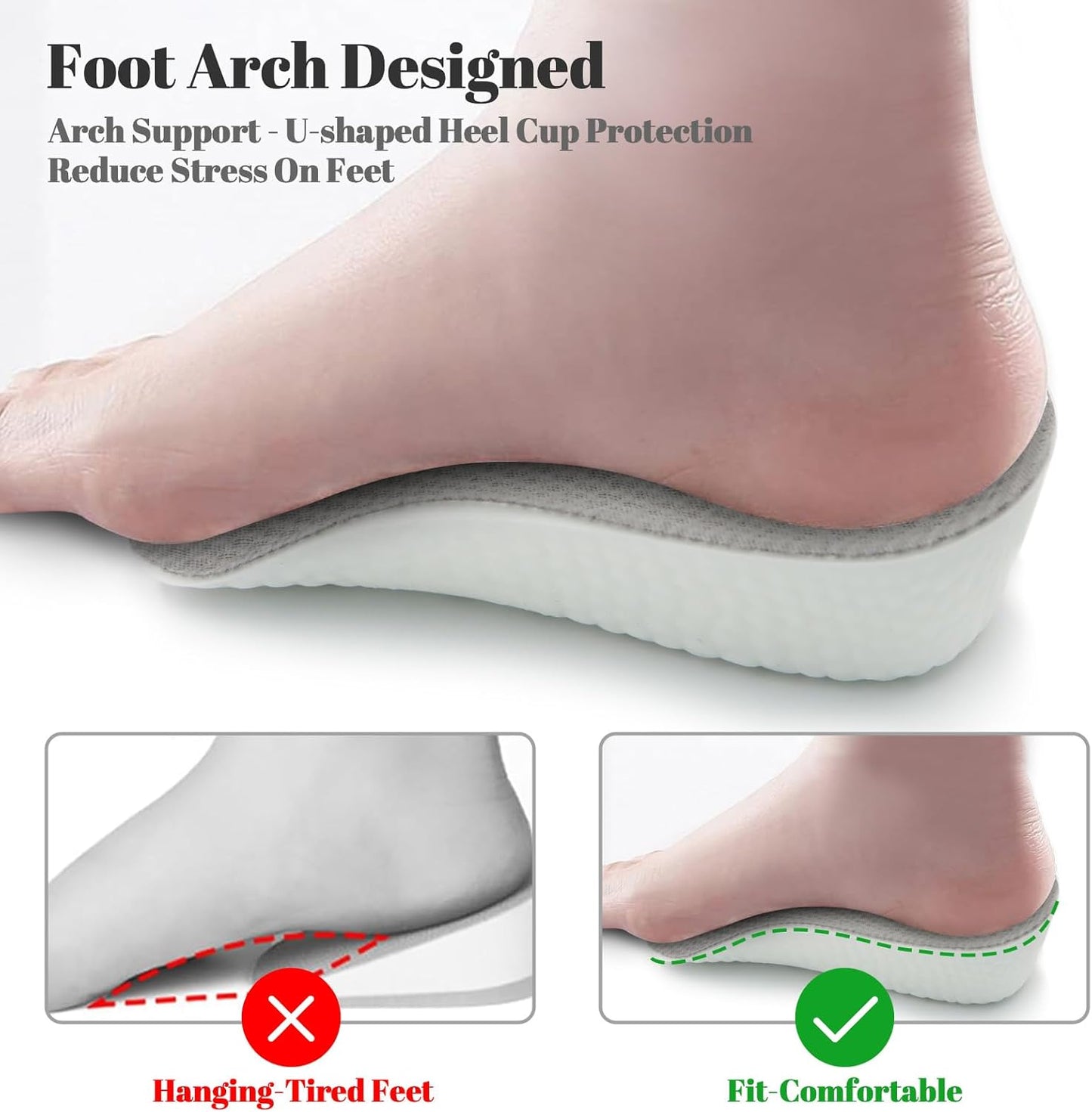 Height Increase Insoles for Men and Women, Foot Arch Contour Shoes Lifts for Men Orthopedic Heel Lift Cushion Gel Leg Discrepancy Balancer (Grey,3 Pairs - 1.5cm 2.5cm 3.5cm) (Grey)