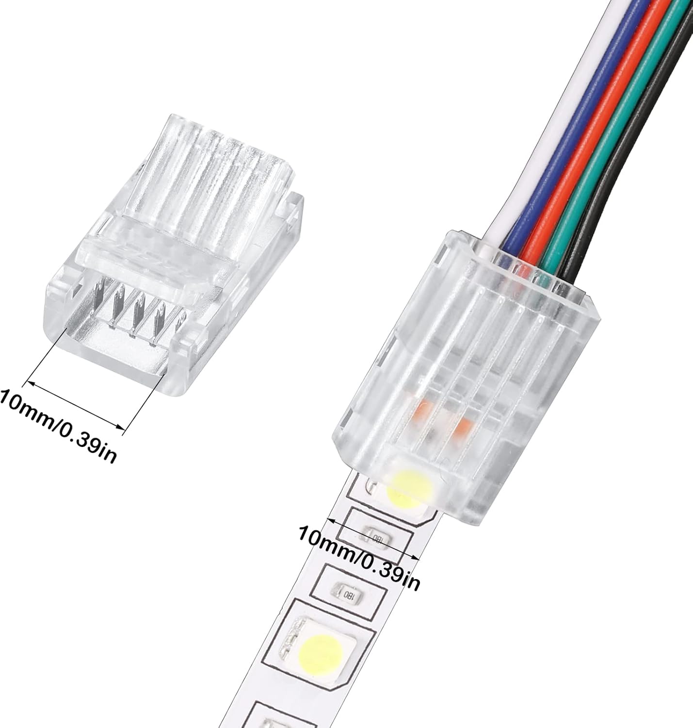 20 Pcs 5 Pin 10 mm LED Strip Connector RGB Lights Waterproof Adapter 22 Awg Wires Connector for Strip Light Unwired Gapless Track 5v 12v 24v
