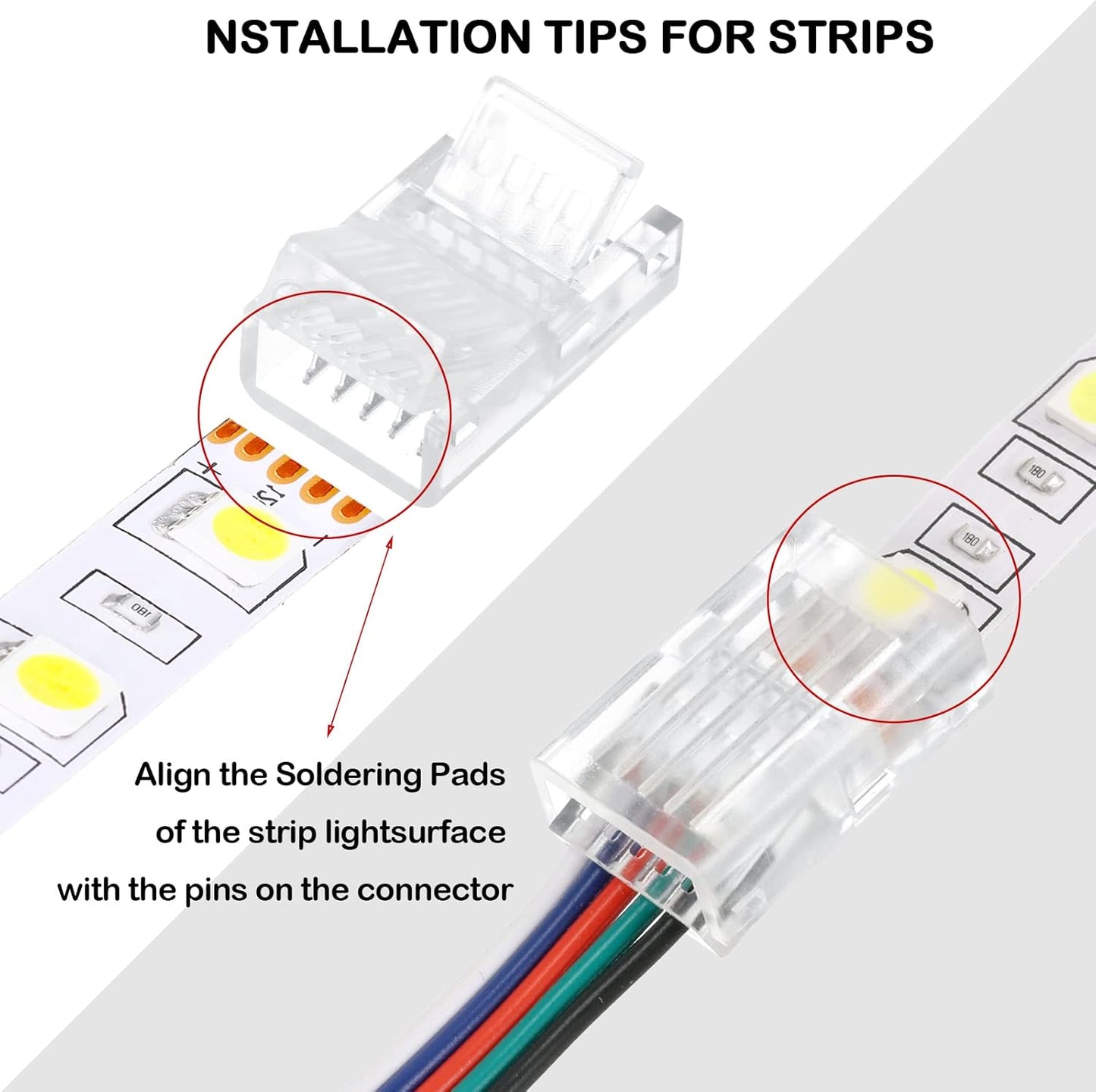 20 Pcs 5 Pin 10 mm LED Strip Connector RGB Lights Waterproof Adapter 22 Awg Wires Connector for Strip Light Unwired Gapless Track 5v 12v 24v