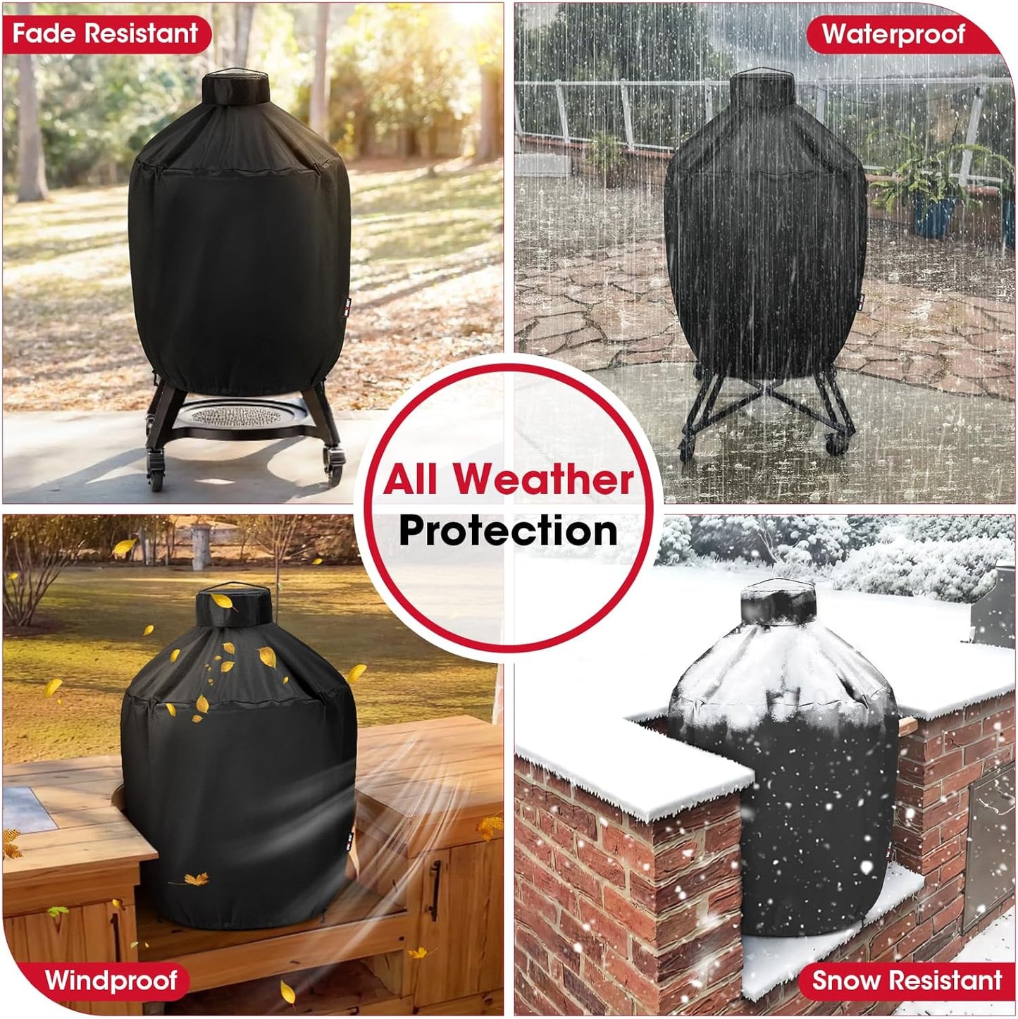 Grill Cover 31.5 Inch, Compatible with Large Big Green Egg, Kamado Joe and Pit Boss Ceramic Grills, Heavy Duty Waterproof BBQ Cover, Fade Resistant Round Smoker Protector, 31.5" Dia X 31.5" H
