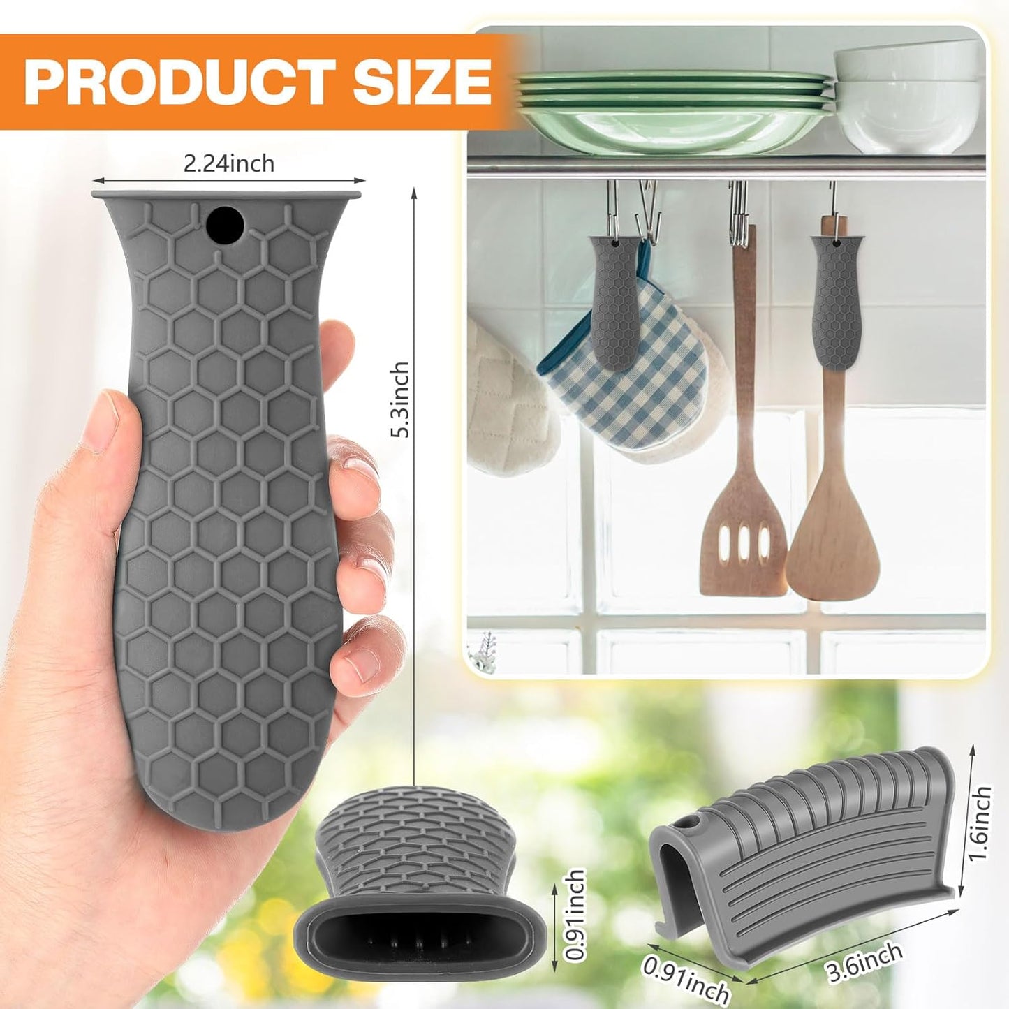 8 Pcs Silicone Pot Holders Set Cast Iron Handle Cover Heat Resistant Pot Handle Covers Potholder Non Slip Reusable Pan Sleeve for Frying Pan Kitchen Supplies(Grey)