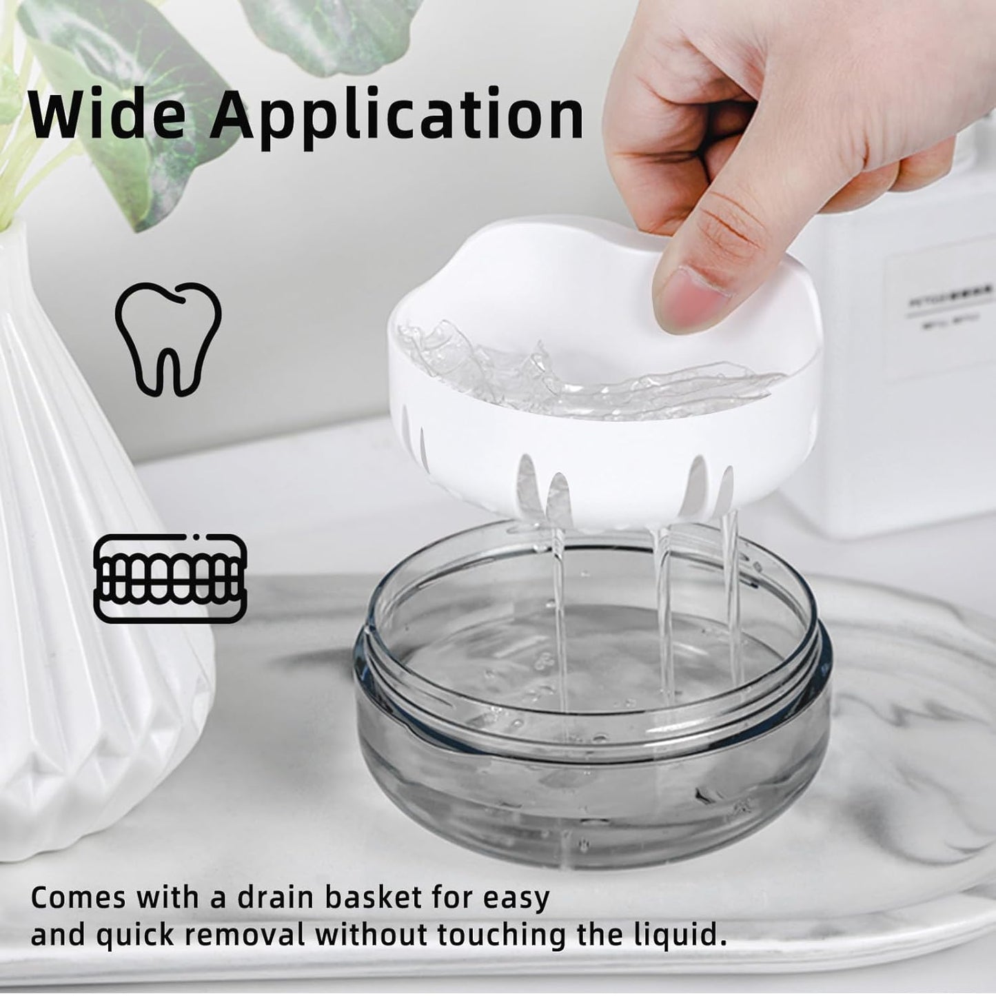 Leak Proof Denture Cup Kit Portable Retainer Case Perfect for Travel, Denture Case Container Cleaning Care for Dentures Aligner Mouth Guard with Denture Brush,Strainer, Removal Tool and Mirror