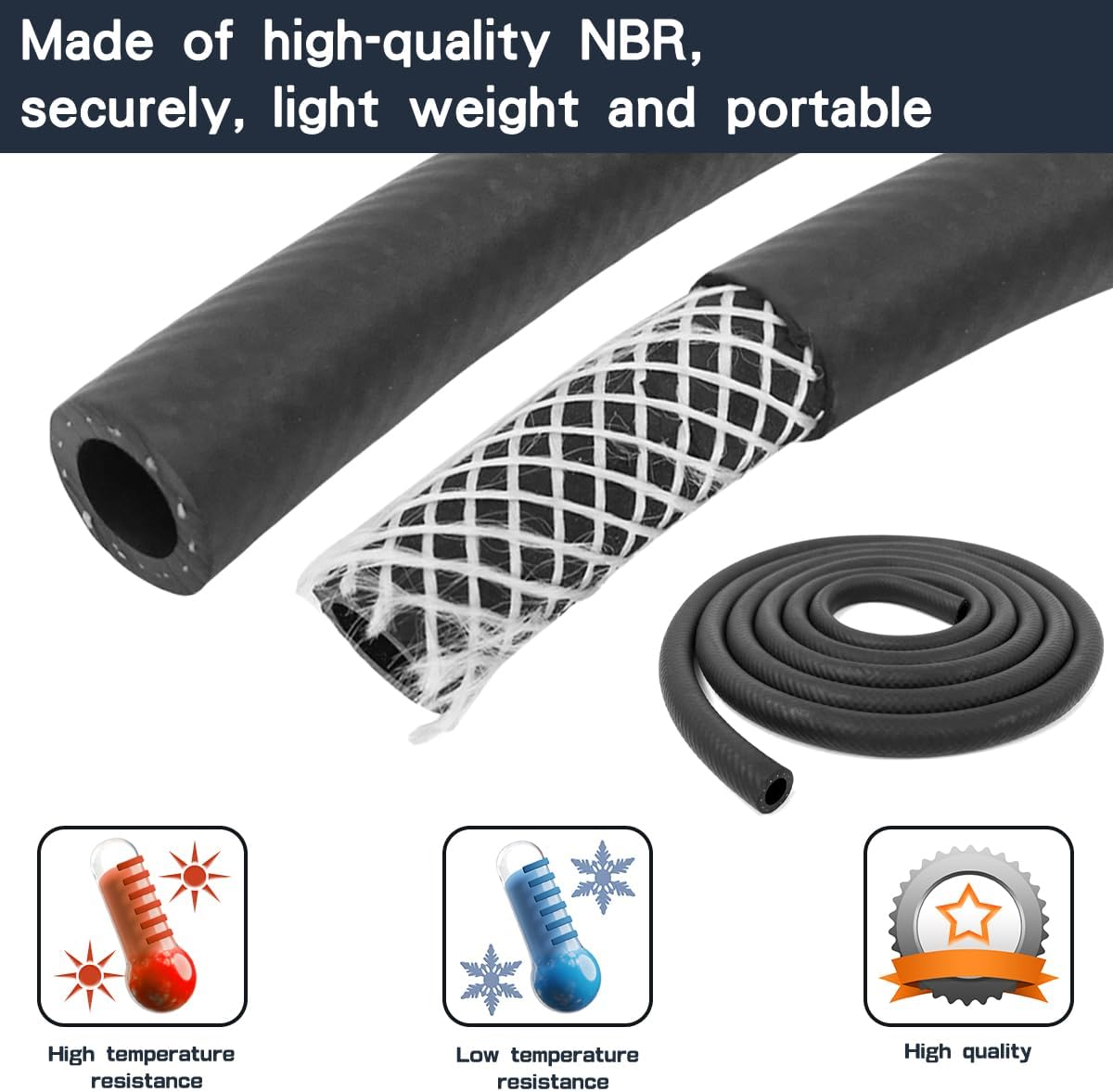 1/4 Inch ID NBR Rubber Hose, 20 Feet Fuel Hose Line Transfer Hose for Small Engine Black