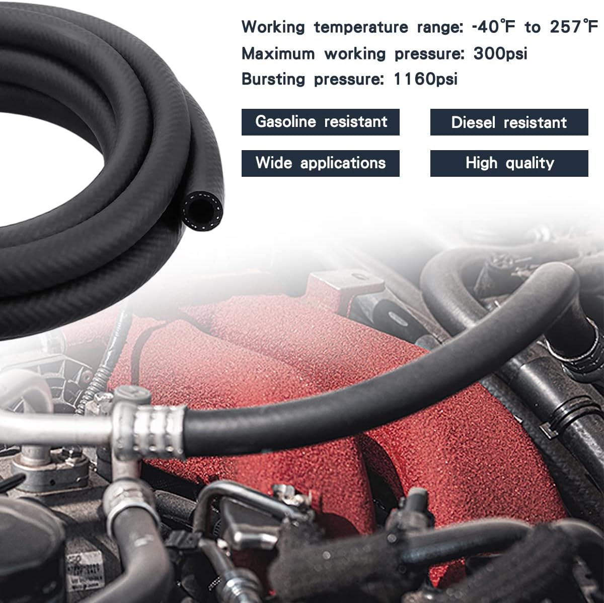1/4 Inch ID NBR Rubber Hose, 20 Feet Fuel Hose Line Transfer Hose for Small Engine Black