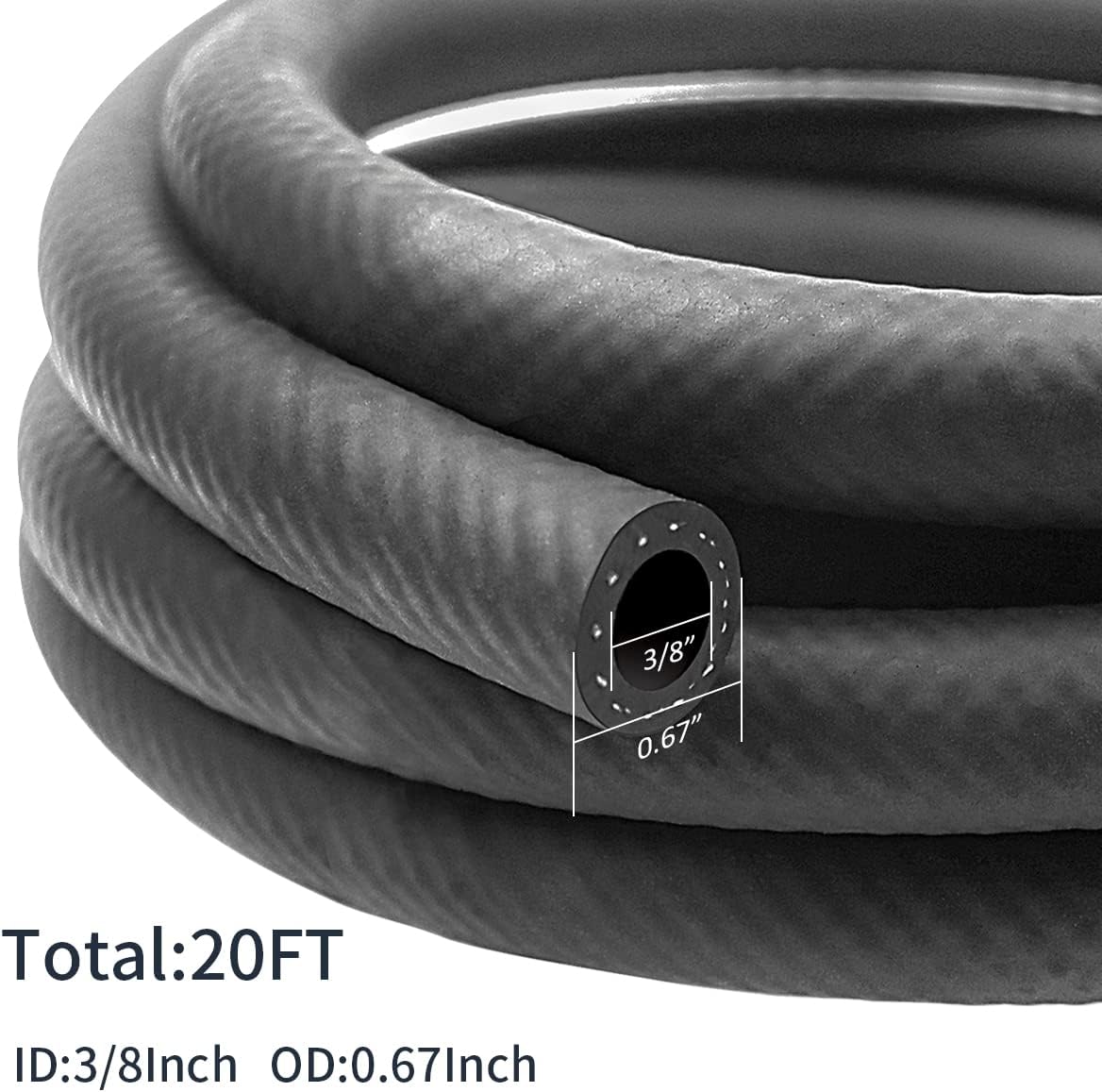 3/8 Inch ID NBR Rubber Hose, 20 Feet Fuel Hose Line Transfer Hose for Small Engine Black