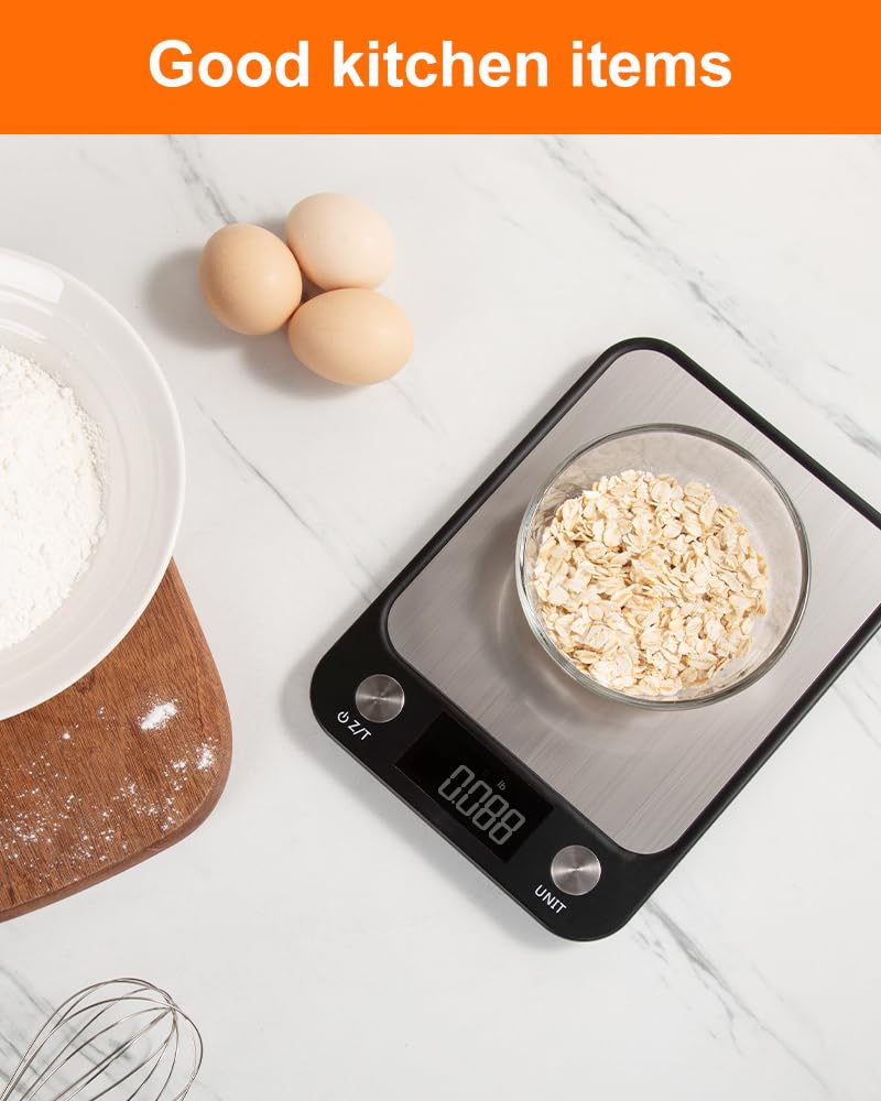 Food Scale,Digital Kitchen Scale, Stainless Steel, Weight in Grams, Ounces, Milliliters and Pounds, Ideal for Meal Prep, Cooking, and Baking
