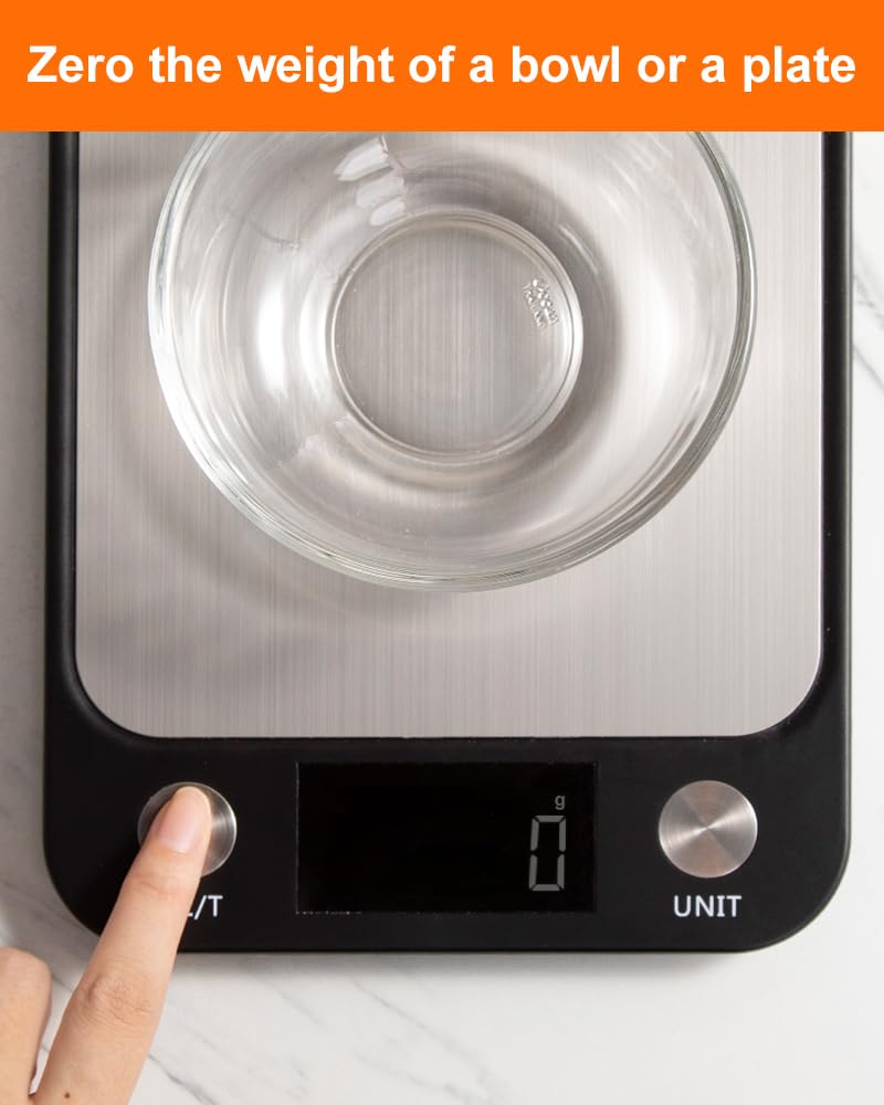 Food Scale,Digital Kitchen Scale, Stainless Steel, Weight in Grams, Ounces, Milliliters and Pounds, Ideal for Meal Prep, Cooking, and Baking
