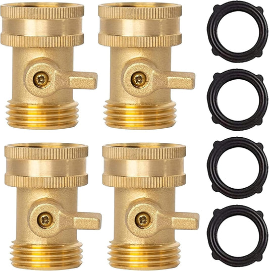 Brass Garden Hose Shut Off Valve, 4 Pack Heavy Duty 3/4 Inch Solid Brass Garden Hose Shut Off Valve with 4 Extra Rubber Washers