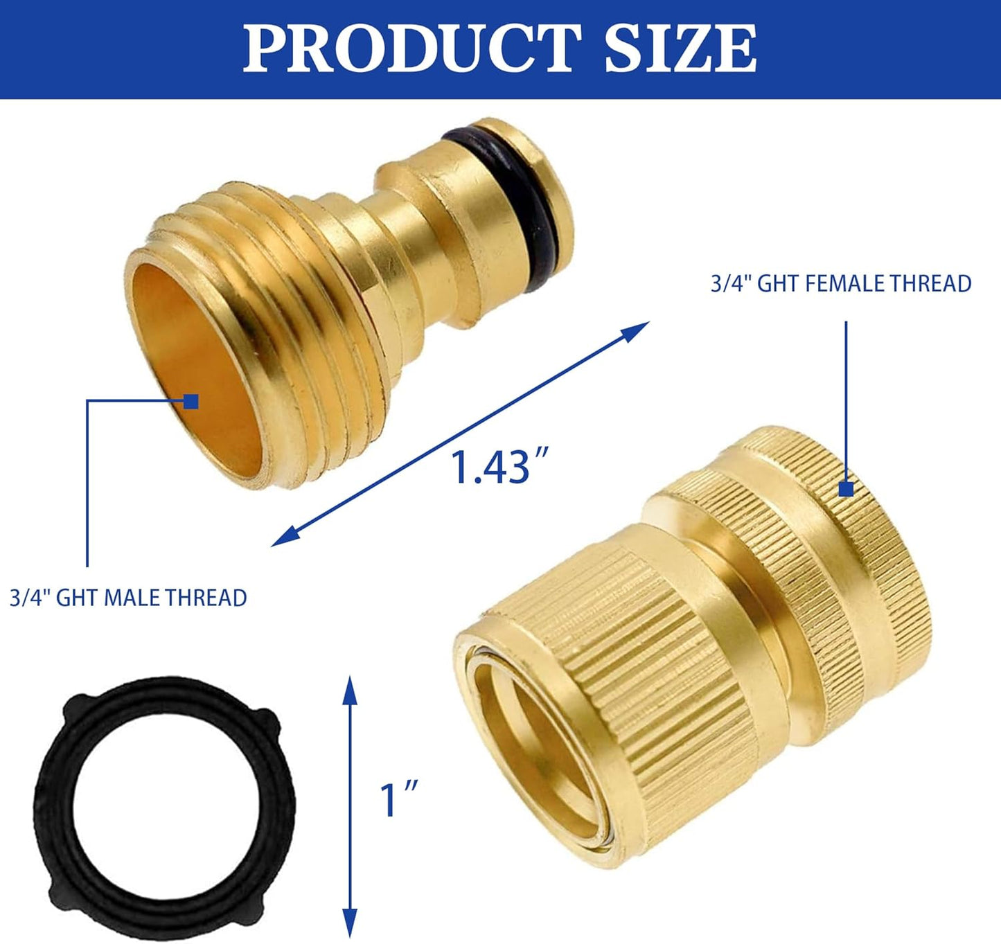 Garden Hose Quick Connector, Solid Brass 3/4 Inch GHT Thread Garden Quick Connect Kit, Male and Female No-Leak Water Hose Fittings (4 Set)
