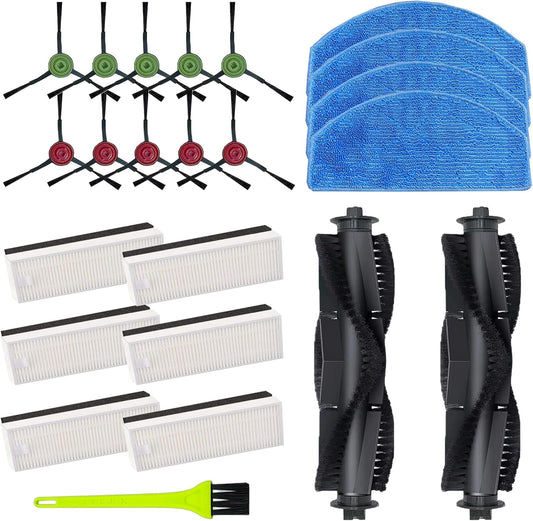 Replacement Parts for Tikom G8000,for Tikom G8000 Pro, for HONITURE G20 Robot Vacuum Cleaner Spare Parts Accessories, 2 Main Roller Brush, 10 Side Brushes, 6 Hepa Filters, 4 Mop Pads