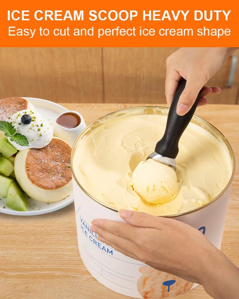 Ice Cream Scoop with Comfortable Handle, Professional Grade Scooper, Great for Spooning Frozen Hard Gelato and Sorbet, Melon-Black