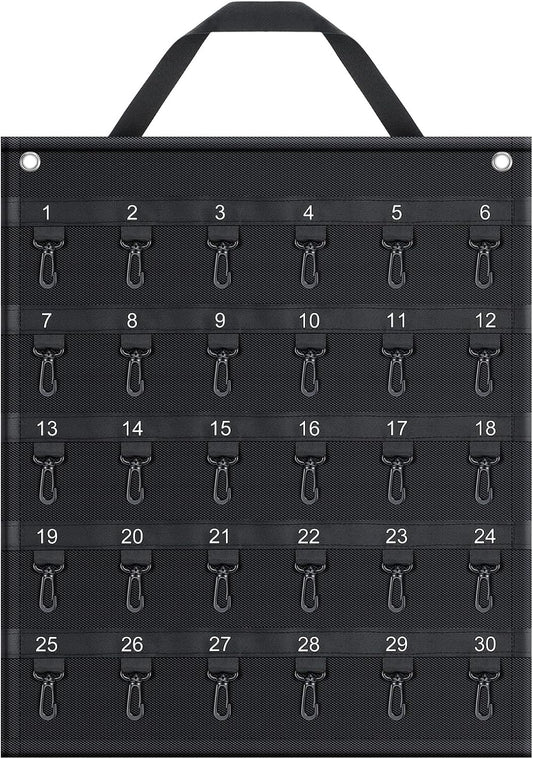 Rollable Key Case 30 Keys Roll up Key Case Organizer for Professionals Flexible Black 1680D Oxford Cloth for Car Dealership, Estate Sales, Hotel Executives, Car Rental, 21 x 17.5 In