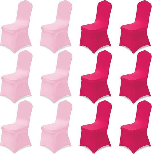 12 Pcs Pink Folding Chair Covers Universal Spandex Slipcovers Washable Removable Stretch Chair Protector Covers for Wedding Hot Pink Birthday Party Decoration