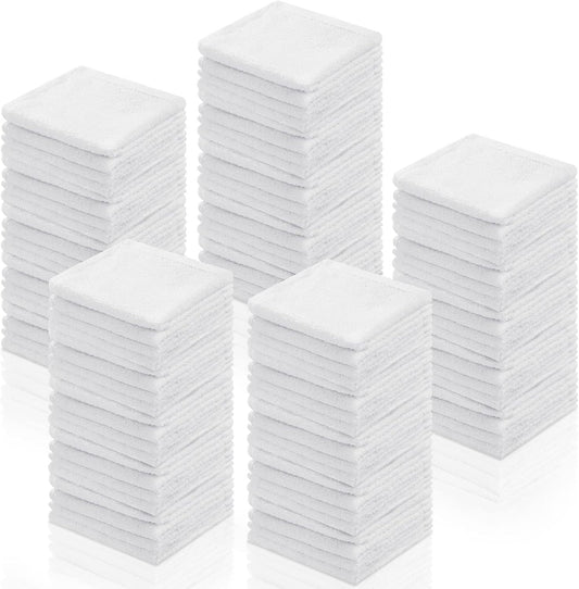 100 Pcs White Cleaning Cloths Bulk Reusable Cleaning Rags Cotton Washcloths Absorbent Dishcloths Small Kitchen Rags Soft Bath Towels for Housekeeping, 9.8 x 9.8 Inch