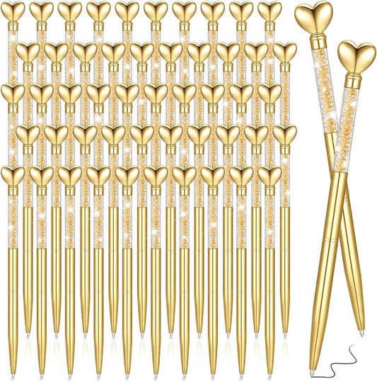 50 Pcs Heart Shaped Pens Black Ink Retractable Metal Cute Ballpoint Pens Decorative Engagement Gifts Gifts for Women Wedding Bridal Shower Sleepover Party Favor(Gold)