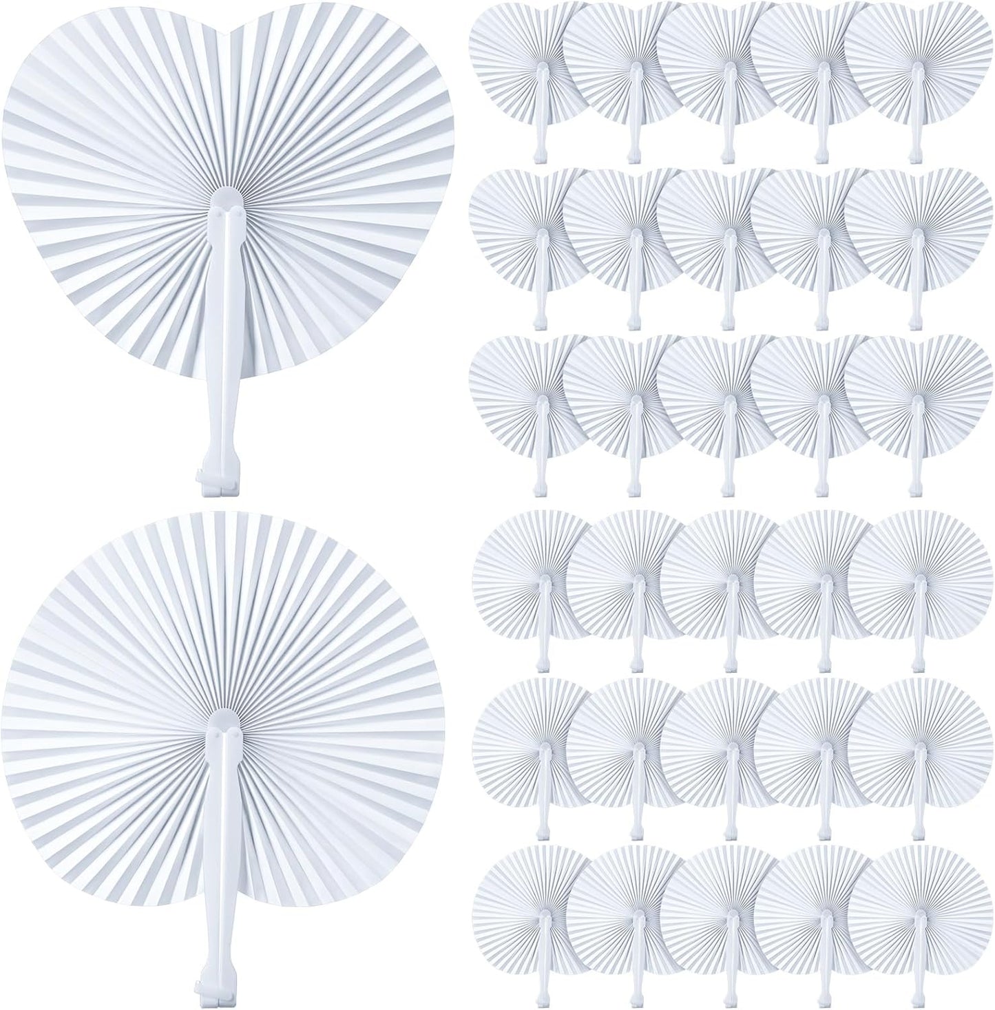 60 Pcs Decorative Paper Folding Hand Fans Folding White Paper Accordion Fans Include Heart Shaped Round Shaped for Wedding Bridal Shower Dancing Birthday Party Favors