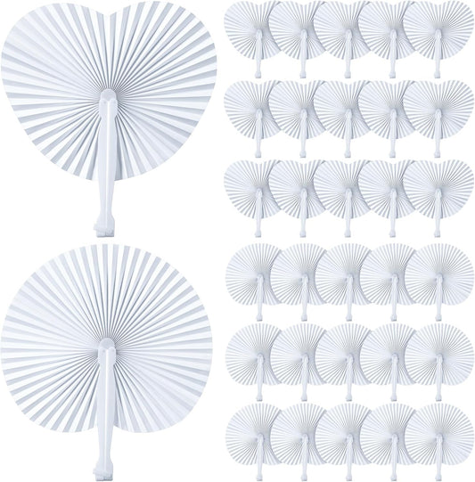 60 Pcs Decorative Paper Folding Hand Fans Folding White Paper Accordion Fans Include Heart Shaped Round Shaped for Wedding Bridal Shower Dancing Birthday Party Favors