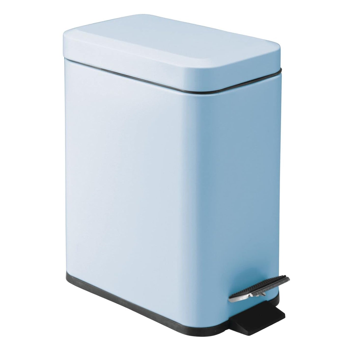 Small Modern 1.3 Gallon Rectangle Metal Lidded Step Trash Can, Compact Garbage Bin with Removable Liner Bucket and Handle for Bathroom, Kitchen, Craft Room, Office, Garage - Matte Light Blue