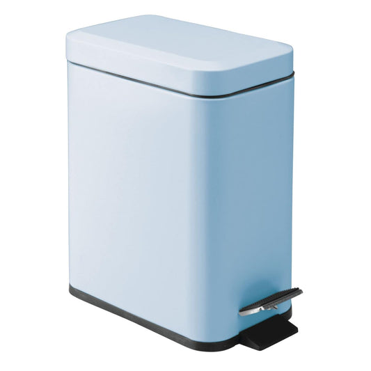 Small Modern 1.3 Gallon Rectangle Metal Lidded Step Trash Can, Compact Garbage Bin with Removable Liner Bucket and Handle for Bathroom, Kitchen, Craft Room, Office, Garage - Matte Light Blue