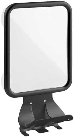 Large Modern Metal Suction Shaving Mirror Center for Bathroom Showers and Tubs - Holders for Shaving Cream and Razors - Matte Black