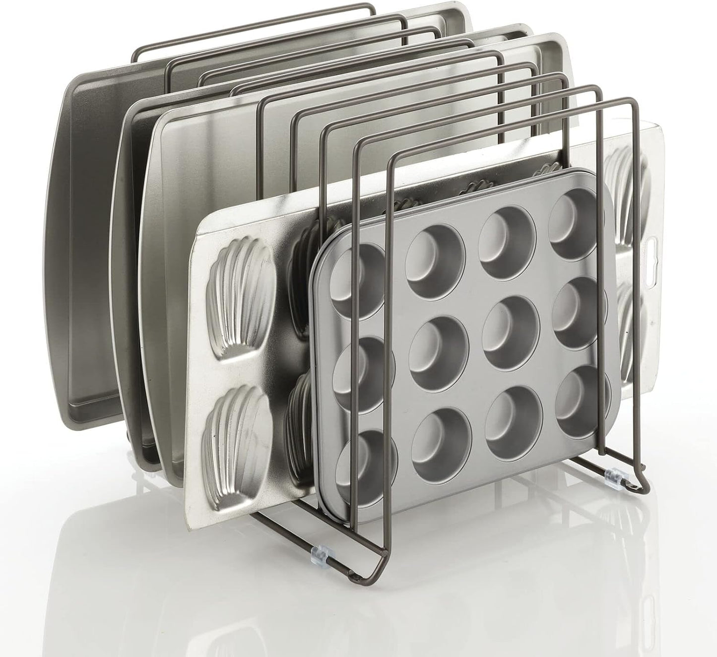 Large Metal Wire Organizer Rack for Kitchen Cabinet, Pantry, Shelves - Holder with 8 Slots for Baking Sheets, Skillets, Frying Pans, Pots, Lids, Cutting Boards, Appliances - Dark Gray
