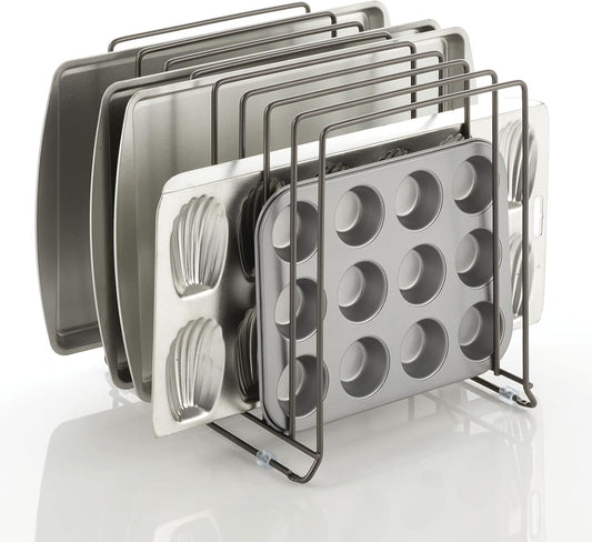 Large Metal Wire Organizer Rack for Kitchen Cabinet, Pantry, Shelves - Holder with 8 Slots for Baking Sheets, Skillets, Frying Pans, Pots, Lids, Cutting Boards, Appliances - Dark Gray